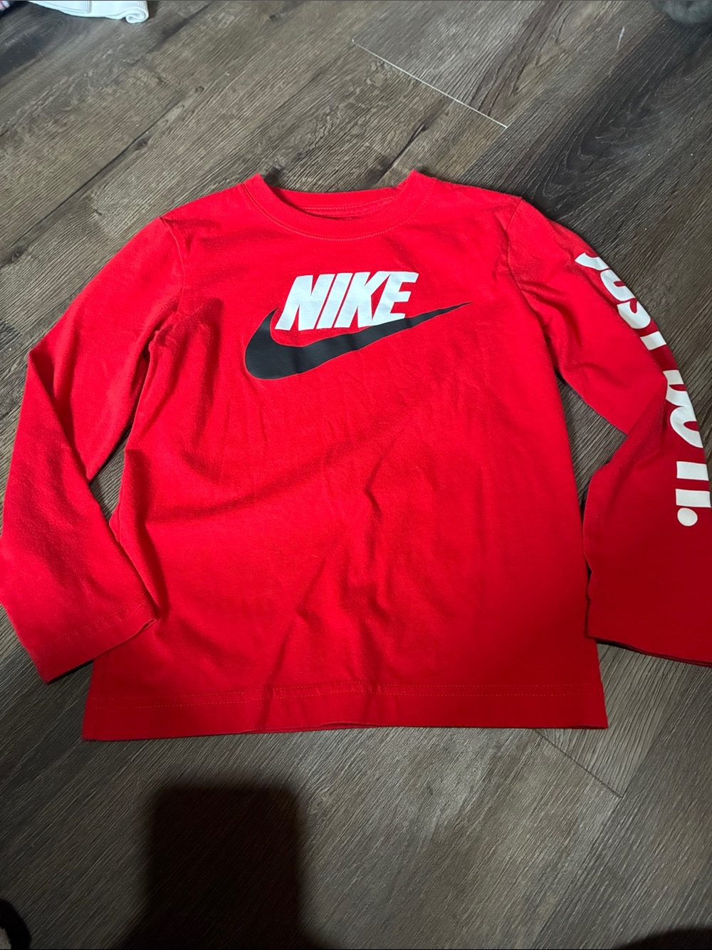 Nike Red Long-Sleeve Tee with White Logo and Black Swoosh